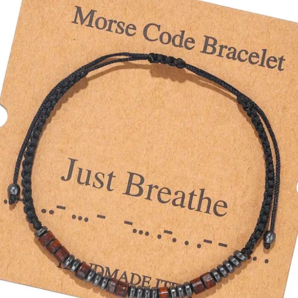 "Just Breathe" Morse Code Bracelets w/Adjustable String Inspirational Message